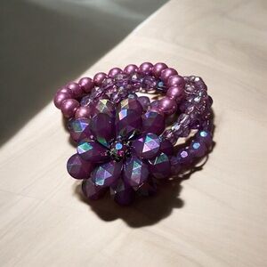 Vintage Purple Beaded Flower Bracelet